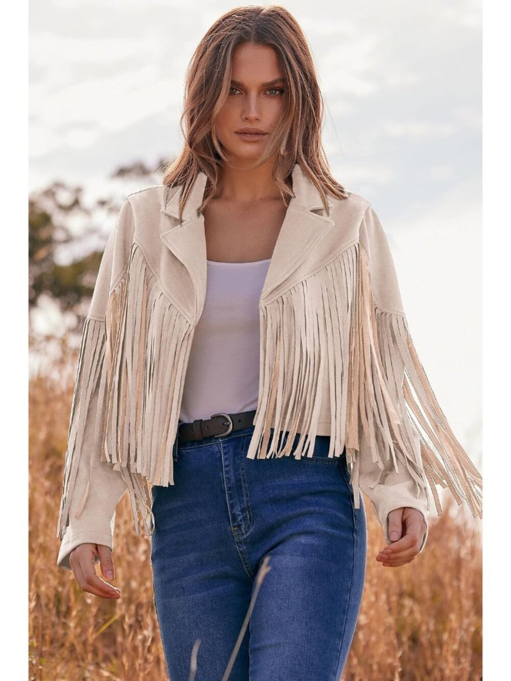 Women's Fringe Faux Suede Leather Jackets - Picture 5 of 9